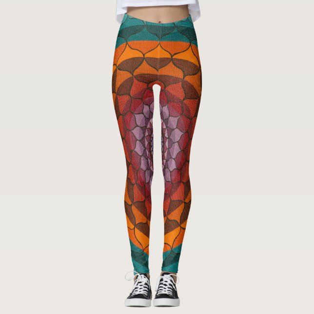 Leggings Guêtres de mandala de Lotus d'orange et de (Devant)