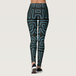 Leggings Guêtres de motif de tissu de Kuba dans Teal