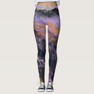 Leggings Guêtres de noir, de lavande et de pêche - "galax