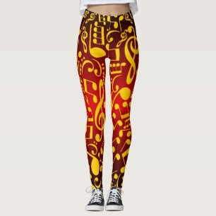 Leggings Guêtres de notes musicales (Rouge-Or)