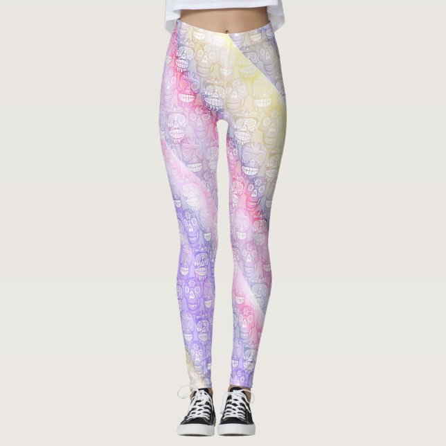 Leggings Guêtres de pastel de crânes de sucre (Devant)
