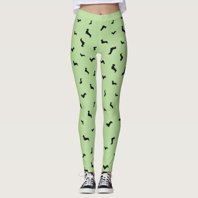 Leggings Guêtres de silhouette de noir de teckel de cheveux (Devant)