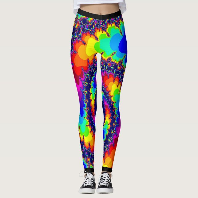 Leggings Guêtres de spirale d'arc-en-ciel de voyage acide (Devant)