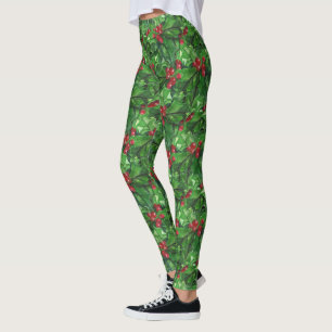 Leggings Guêtres de vacances de motif de houx de Noël