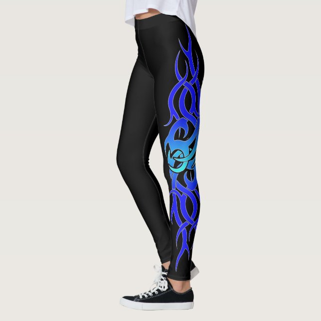 Leggings Guêtres d'effet de tatouage "de flamme bleue" (Gauche)