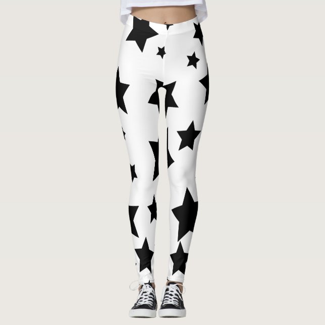 Leggings guêtres d'étoiles de blanc et de noir (Devant)