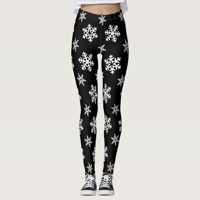 Leggings Guêtres d'hiver de B&W, flocons de neige blancs (Devant)