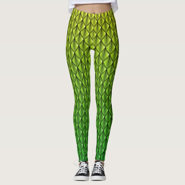 Leggings Guêtres d'imaginaire d'échelle de dragon vert de (Devant)