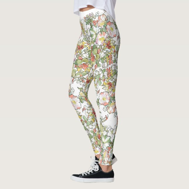 Leggings Guêtres d'impression de fleurs de rose trémière de (Gauche)