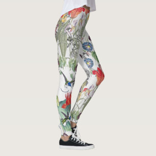 Leggings Guêtres d'impression de fleurs d'oiseaux de