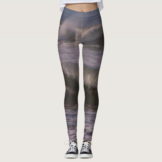 Leggings Guêtres d'impression de vagues de plage partout (Devant)
