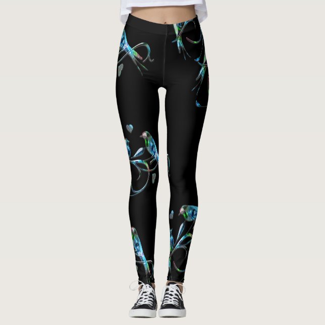 Leggings Guêtres d'inséparables dans le noir (Devant)