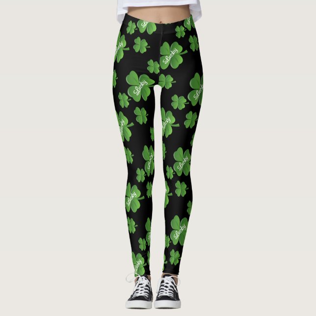 Leggings Guêtres du jour de trèfle de St Patrick chanceux (Devant)
