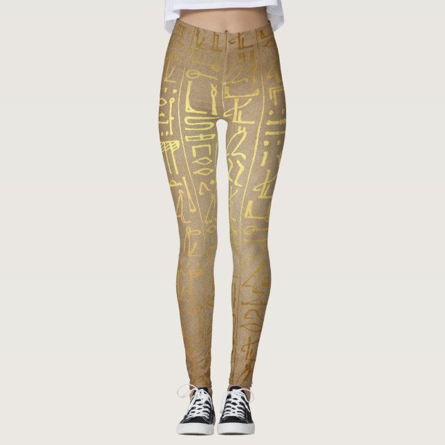 Leggings Guêtres égyptiennes de hiéroglyphes d'or vintage (Devant)