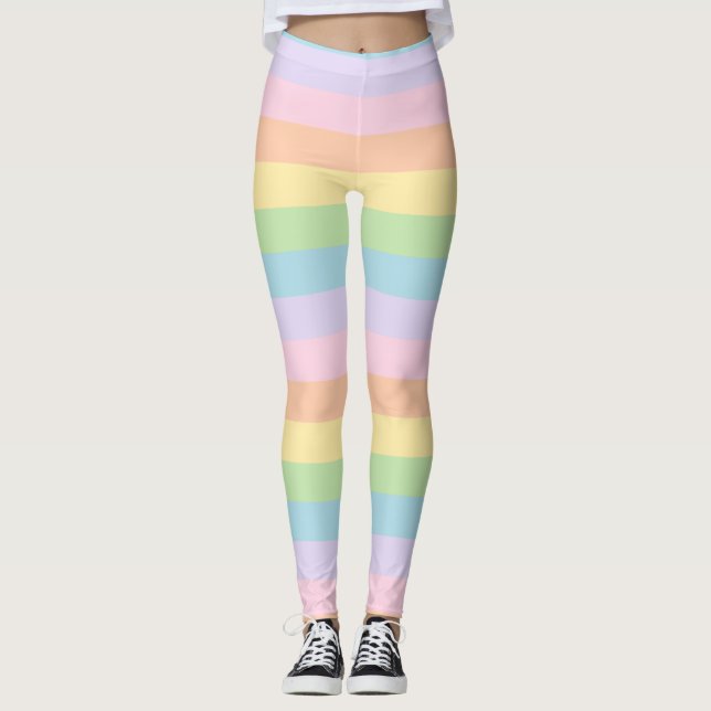 Leggings Guêtres en pastel de rayure d'arc-en-ciel (Devant)