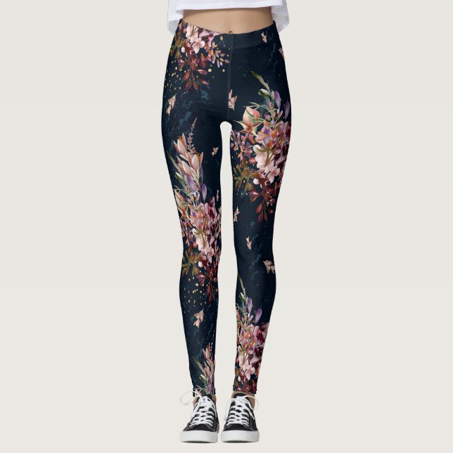 Leggings Guêtres florales de la marine des femmes (Devant)
