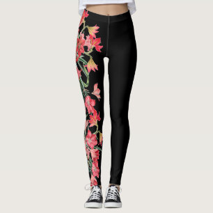 Leggings Guêtres florales d'impression de fleur rouge