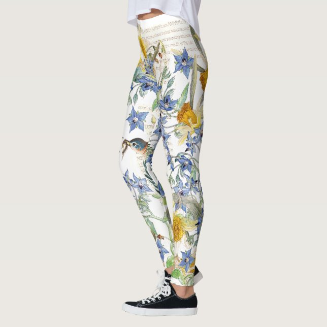 Leggings Guêtres florales d'impression d'oiseaux d'oiseau (Gauche)