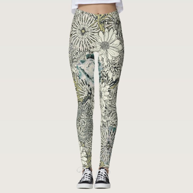 Leggings Guêtres florales illustrées (Devant)