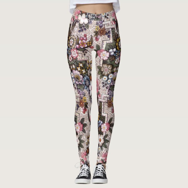 Leggings Guêtres florales roses faites sur commande (Devant)