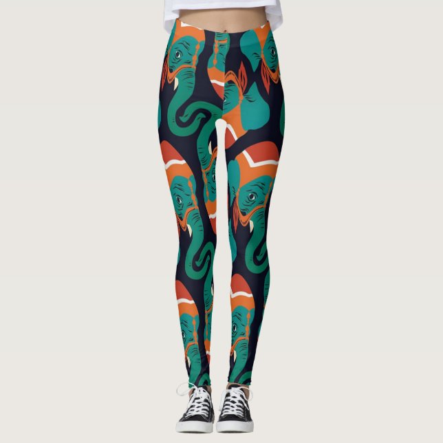Leggings Guêtres imprimées par motif d'éléphant (Devant)