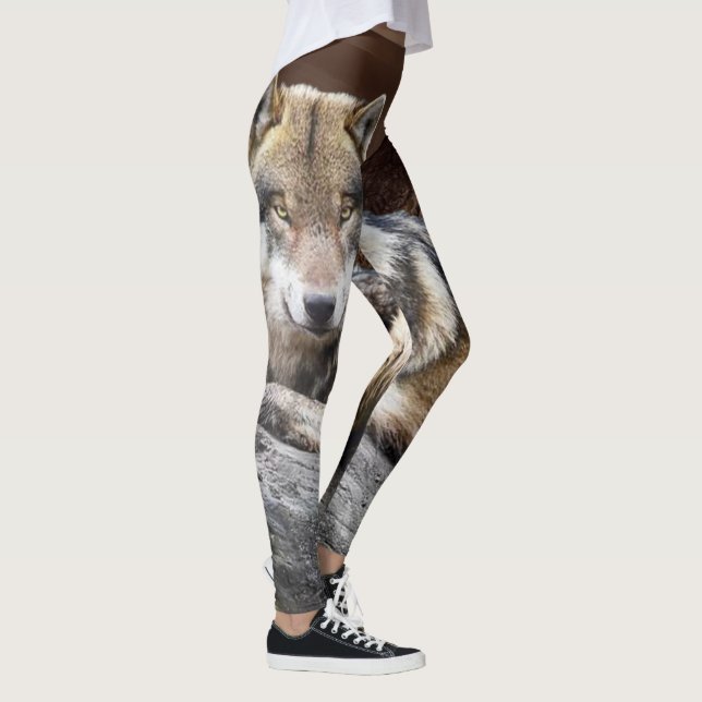 Leggings Guêtres indigènes d'impression de photo de loup (Droite)