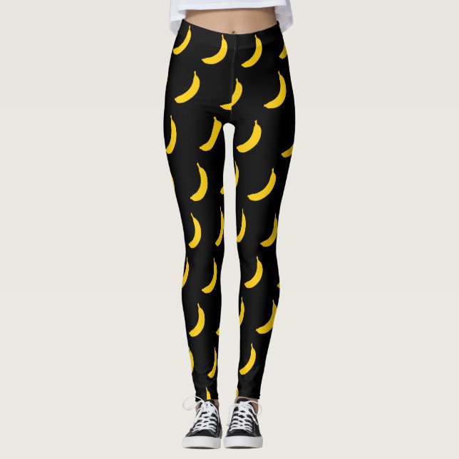 Leggings Guêtres jaunes mignonnes d'impression de banane (Devant)