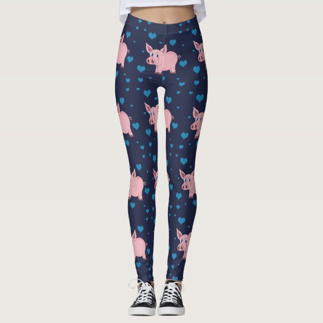 Leggings Guêtres mignonnes de porc et de coeurs (Devant)