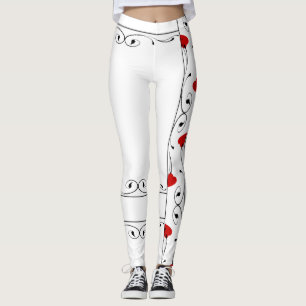 Leggings Guêtres noires de motif de vignes de coeurs rouge