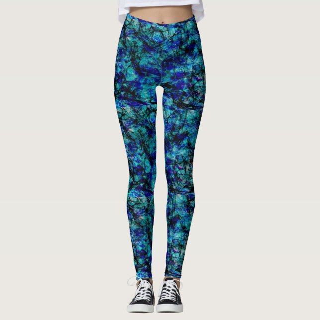 Leggings guêtres noires de tache de teinte de vert bleu (Devant)