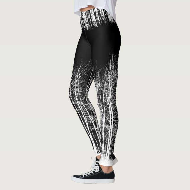 Leggings Guêtres noires et blanches de forêt de minuit (Gauche)