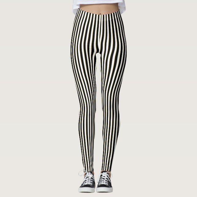Leggings Guêtres noires et blanches de motif de rayure (Devant)