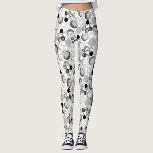 Leggings Guêtres noires et blanches de Pickleballs (Devant)