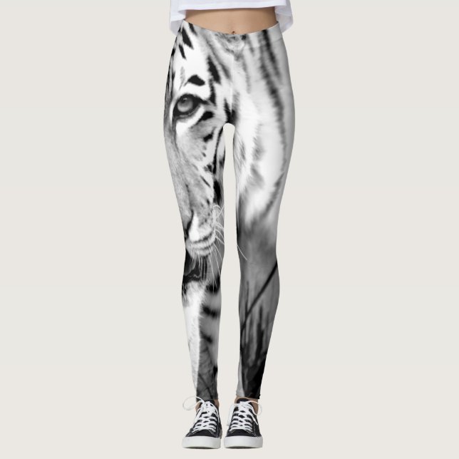 Leggings Guêtres noires et blanches de tigre (Devant)