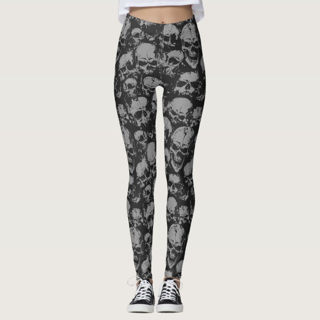 Leggings Guêtres noires et grises de crâne (Devant)