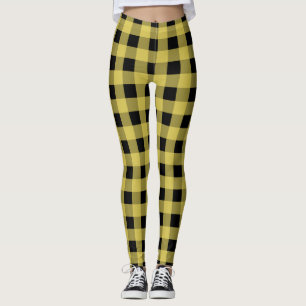 Leggings Guêtres noires et jaunes de motif de plaid