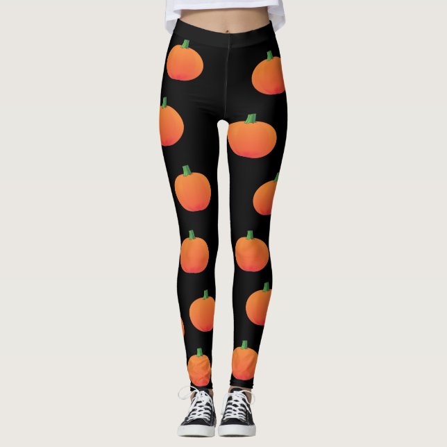 Leggings Guêtres noires et oranges de Halloween de (Devant)