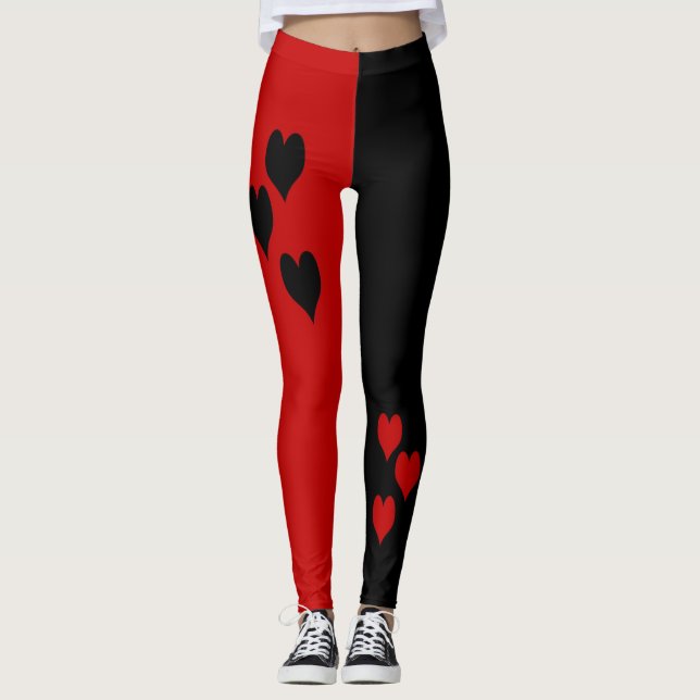 Leggings Guêtres noires et rouges de coeurs (Devant)