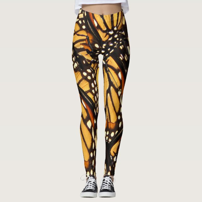 Leggings Guêtres noires oranges d'abrégé sur papillon de (Devant)