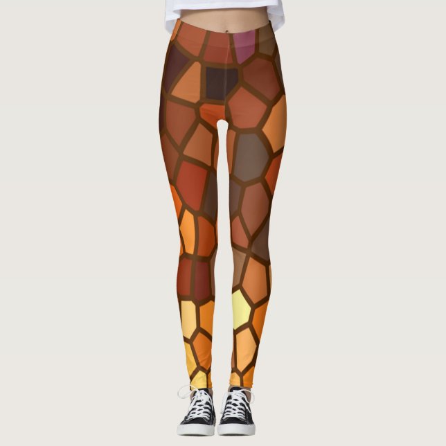 Leggings Guêtres oranges Brown d'abrégé sur mosaïque jaune (Devant)