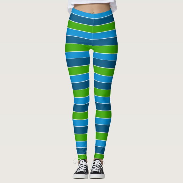 Leggings Guêtres rayées bleues et vertes (Devant)