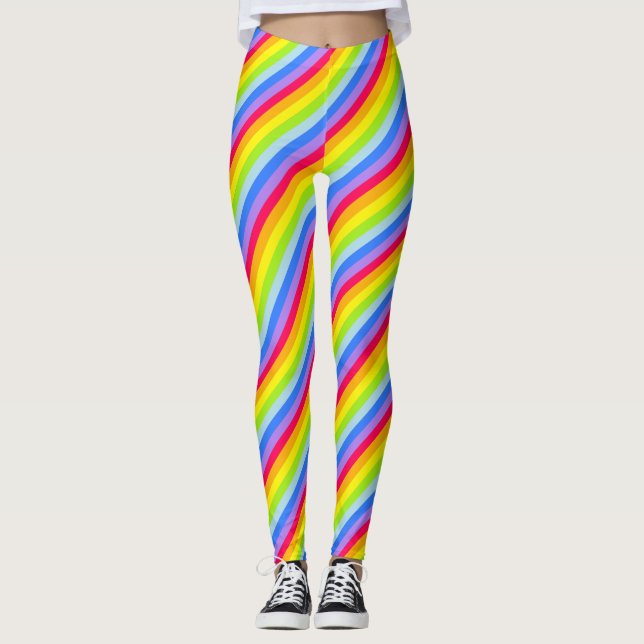 Leggings Guêtres rayées d'arc-en-ciel coloré lumineux (Devant)
