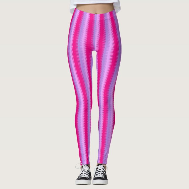 Leggings Guêtres rayées lumineuses pourpres roses (Devant)