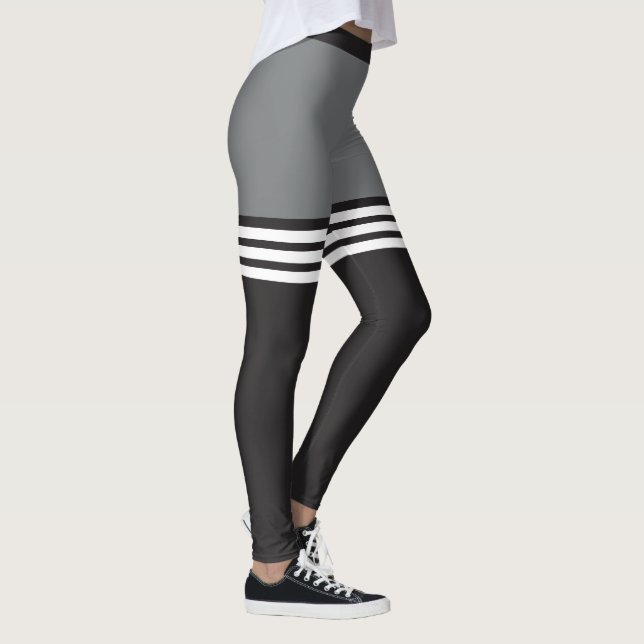 Leggings Guêtres rayées noires et blanches de sports (Droite)
