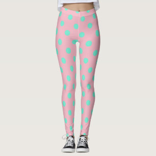 Leggings Guêtres roses avec le pois turquoise