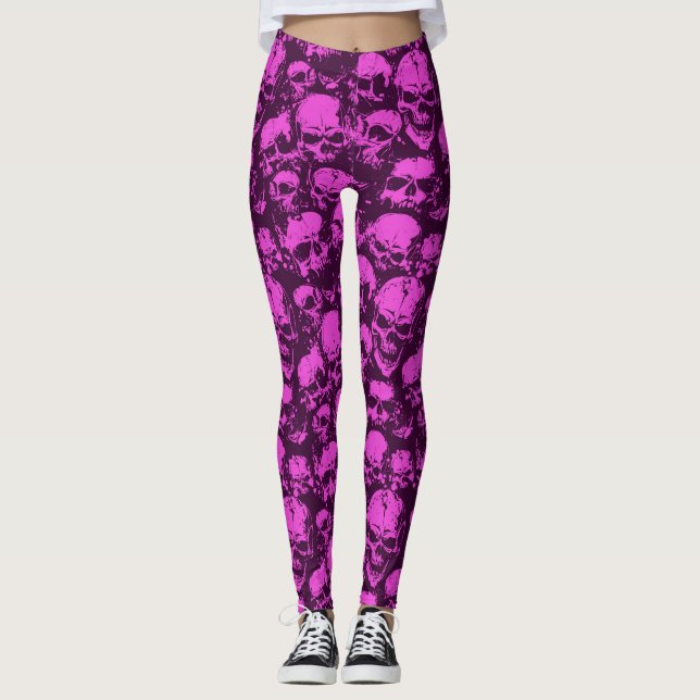 Leggings Guêtres roses de crâne (Devant)