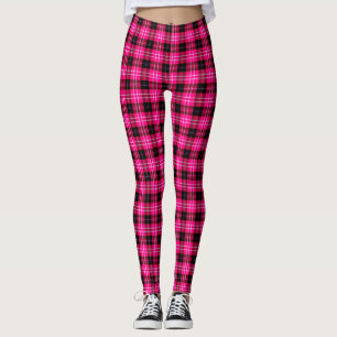 Leggings Guêtres roses d'impression de plaid de tartan de