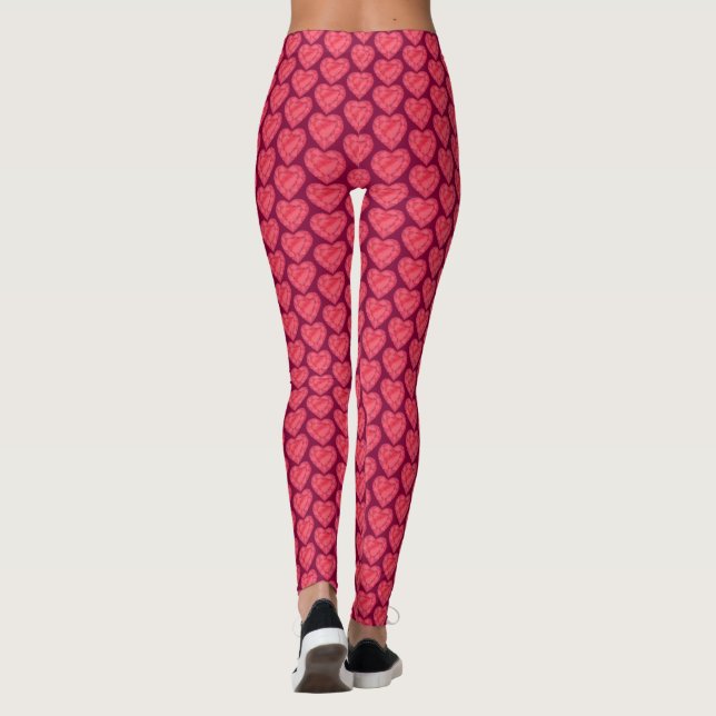 Leggings Guêtres rouges d'art d'aquarelle rouge de coeur (Dos)