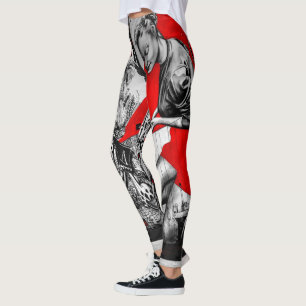 Leggings Guêtres rouges et noires et blanches de graffiti