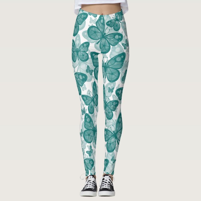 Leggings Guêtres turquoises de papillon de filles (Devant)
